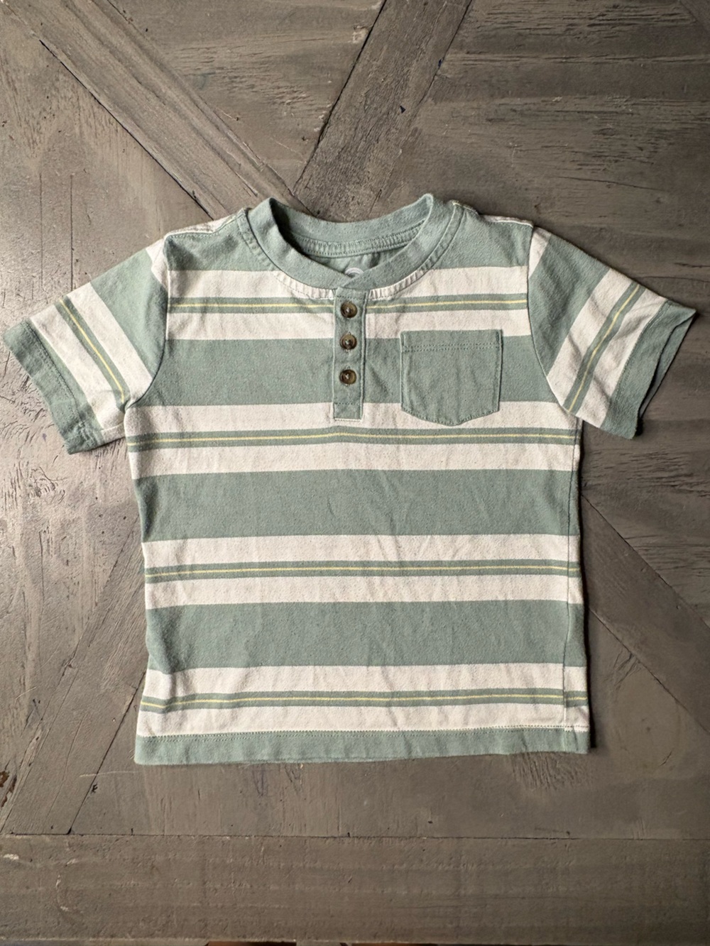 wonder nation Sage Green & White Striped Henley Tee